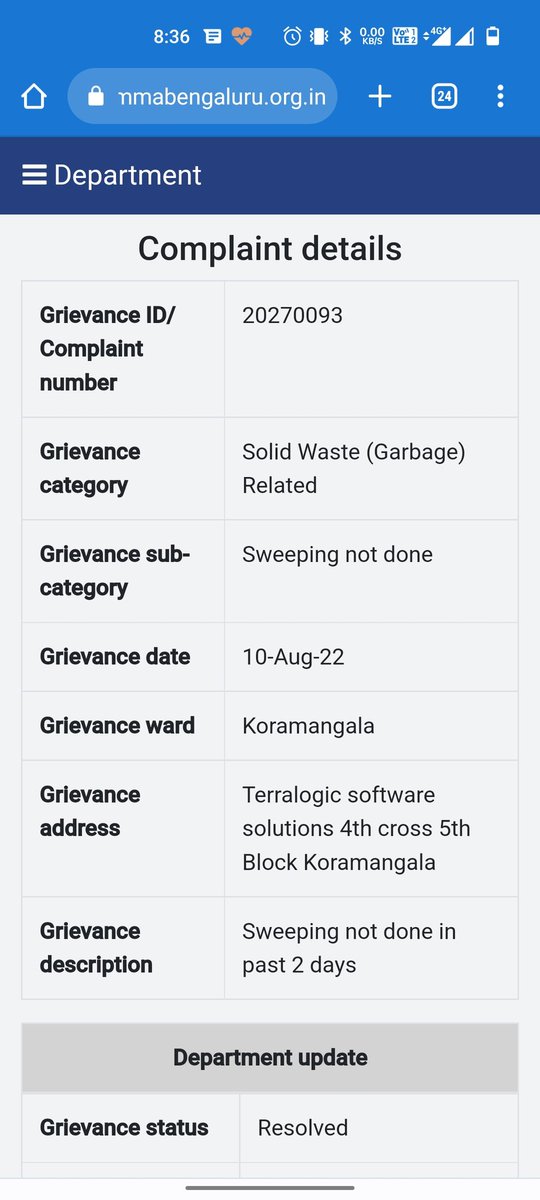 barghavpavan's tweet photo. ##Thank You  BBMP (SAHAAYA 2.0) grievances. Everyone make use of it.Good service &amp; fast resolution. @BBMPCOMM
24*7 BBMP team working hard to keep city clean. https://t.co/LjShxLI0oE