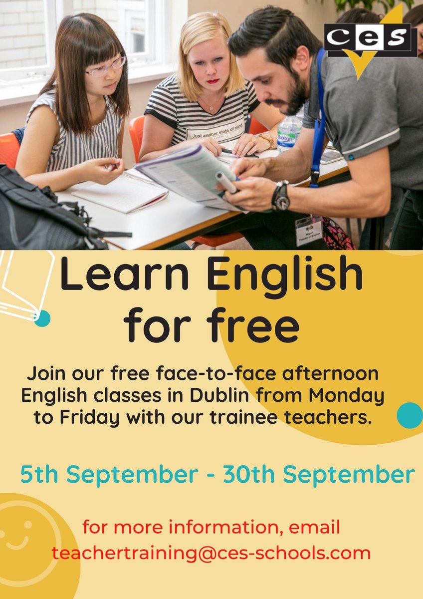 CESschools's tweet photo. Our FREE face-to-face English classes are back π 5th September - 30th September, Monday to Friday.
If you like to take this opportunity to improve your English for free,
join us by emailing teachertraining@ces-schools.com
#CELTA #cesschools #englishuk #studyabroad #learnenglish https://t.co/tJbMrhphtn