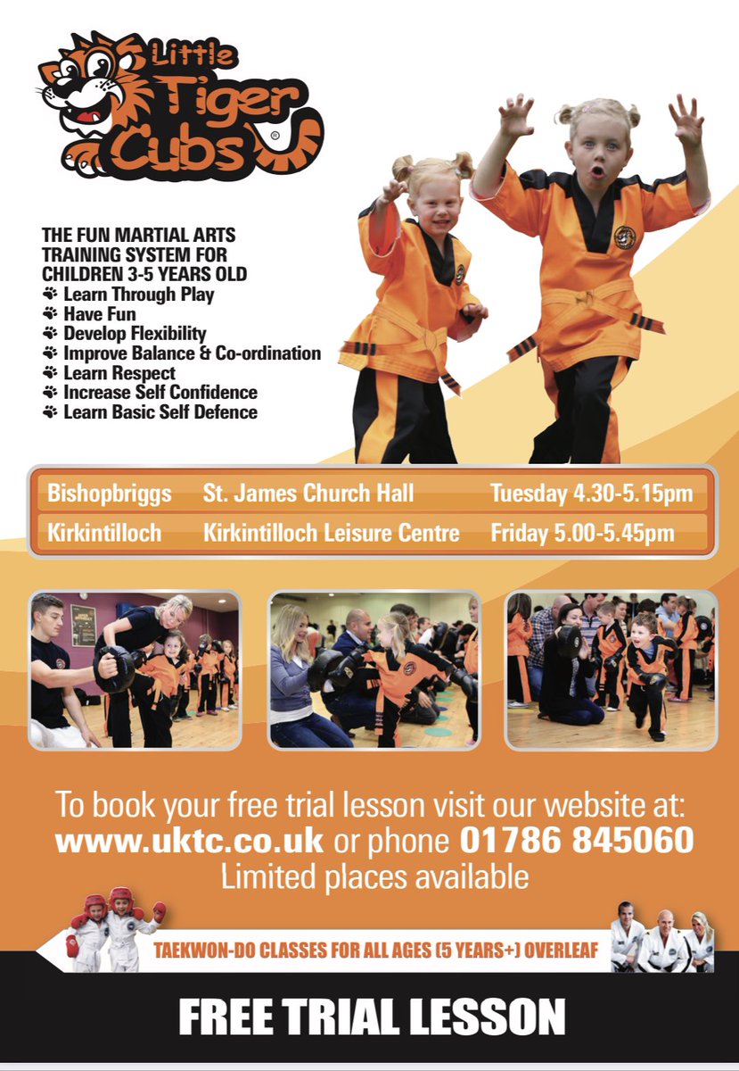 MrHamiltonUKTC's tweet photo. ⭐KIRKINTILLOCH, BISHOPBRIGGS &amp; BEARSDEN

Martial Arts for ALL the Family (Children 3yrs+,Teenagers &amp; Adults) 

Book your FREE TRIAL LESSON online at
 ➡️https://t.co/UkvVcKunHE⬅️

#uktc #keepingactive #taekwondo #martialarts #Littletigercubs #Bearsden #Kirkintilloch #Bishopbriggs https://t.co/gcHrutLEa3