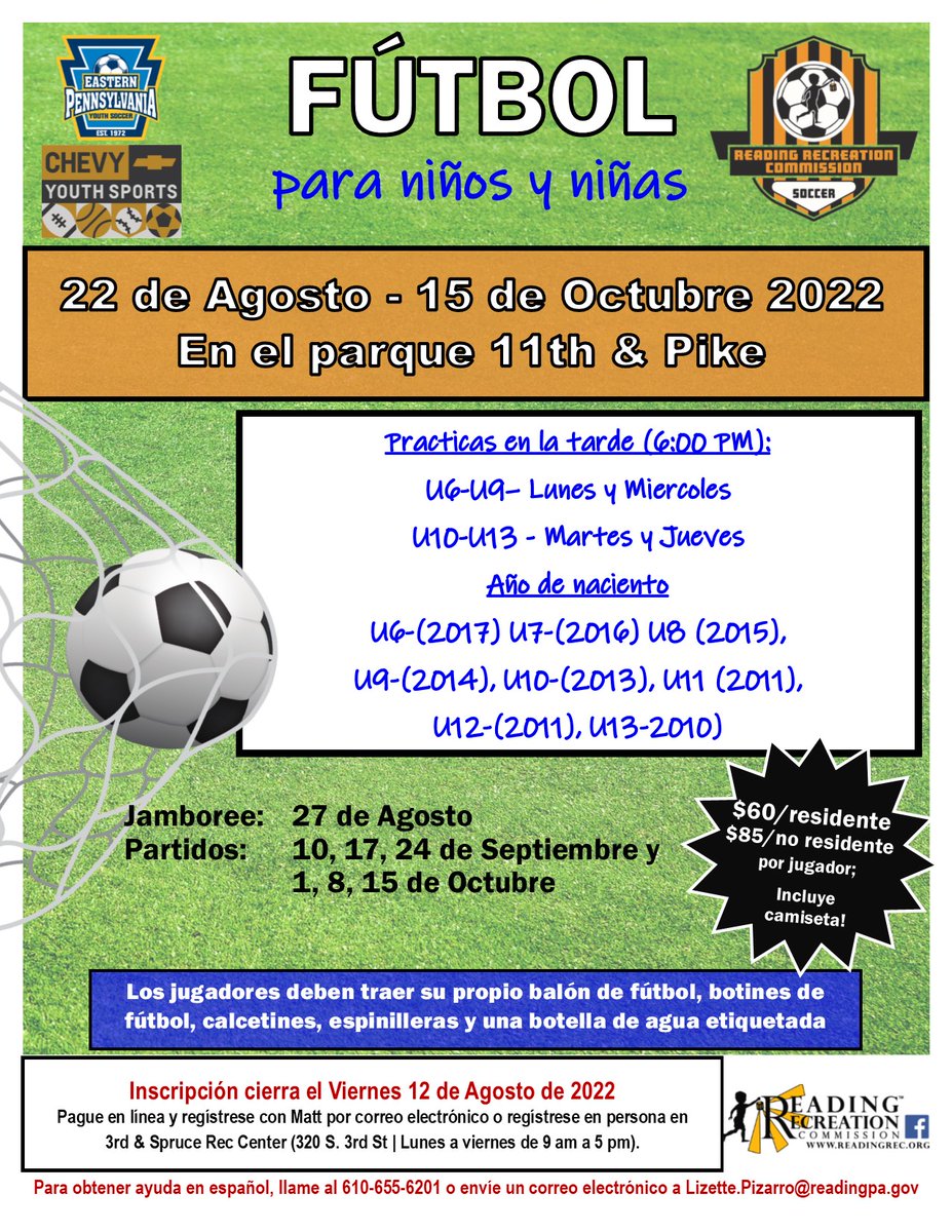 ReadingRec19602's tweet image. Deadline to register for soccer this fall is this Friday, August 12th! Don't miss it! #fallball #readingrec #soccer #cityofreading
