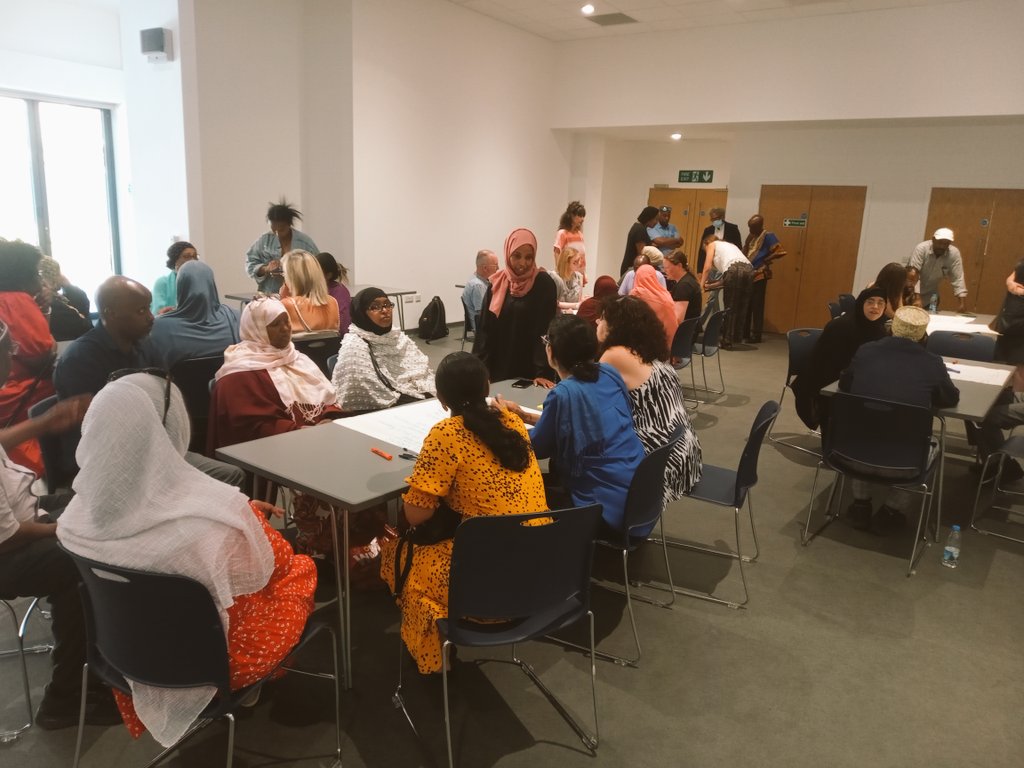 _EJOliver's tweet photo. Brilliant day @hasvo_harrow celebrating our research partnership and sharing ideas about how best we can fund and develop community-based #colocated mental health support. Massive thanks to Husan and Yousaf for organising, translation, and the delicious Somalian food... 1/2 https://t.co/VG80WlozGh