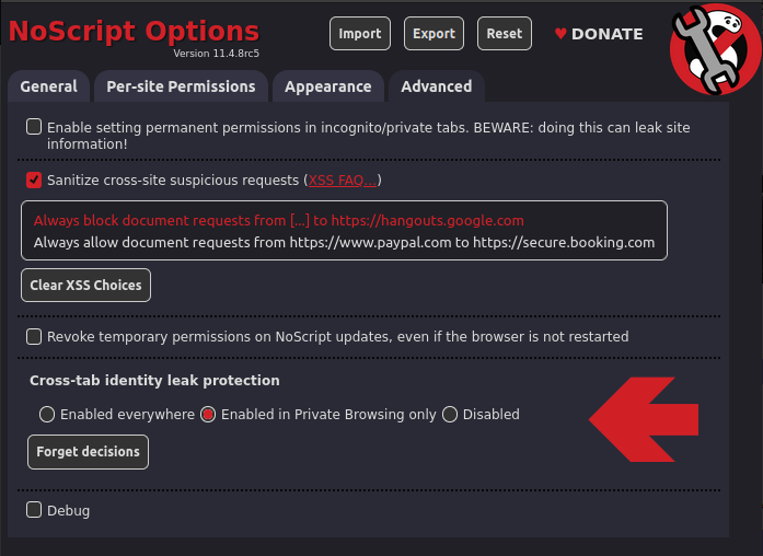 ma1's tweet image. Just released @noscript 11.4.8, introducing &quot;Cross-tab Identity Leak Protection&quot;: an experimental countermeasure against the &quot;Targeted Deanonymization via Cache Side Channel&quot; attack by Mojtaba Zaheri, @yossioren &amp;amp; Reza Curtmola from @NJITYingWu, presented at #usesec22  today. 1/