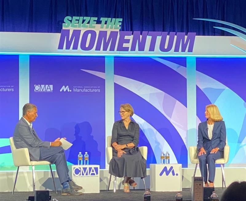 NAMCMA's tweet photo. It was so great to have CMA Vice Chair and President &amp; CEO of @CleanInstitute Melissa Hockstad and CMA Board Member and President &amp; CEO of @ForestandPaper Heidi Brock join @JayTimmonsNAM  for the Building Massive Momentum CEO Panel. #CMASLC https://t.co/uFeLCyPVva