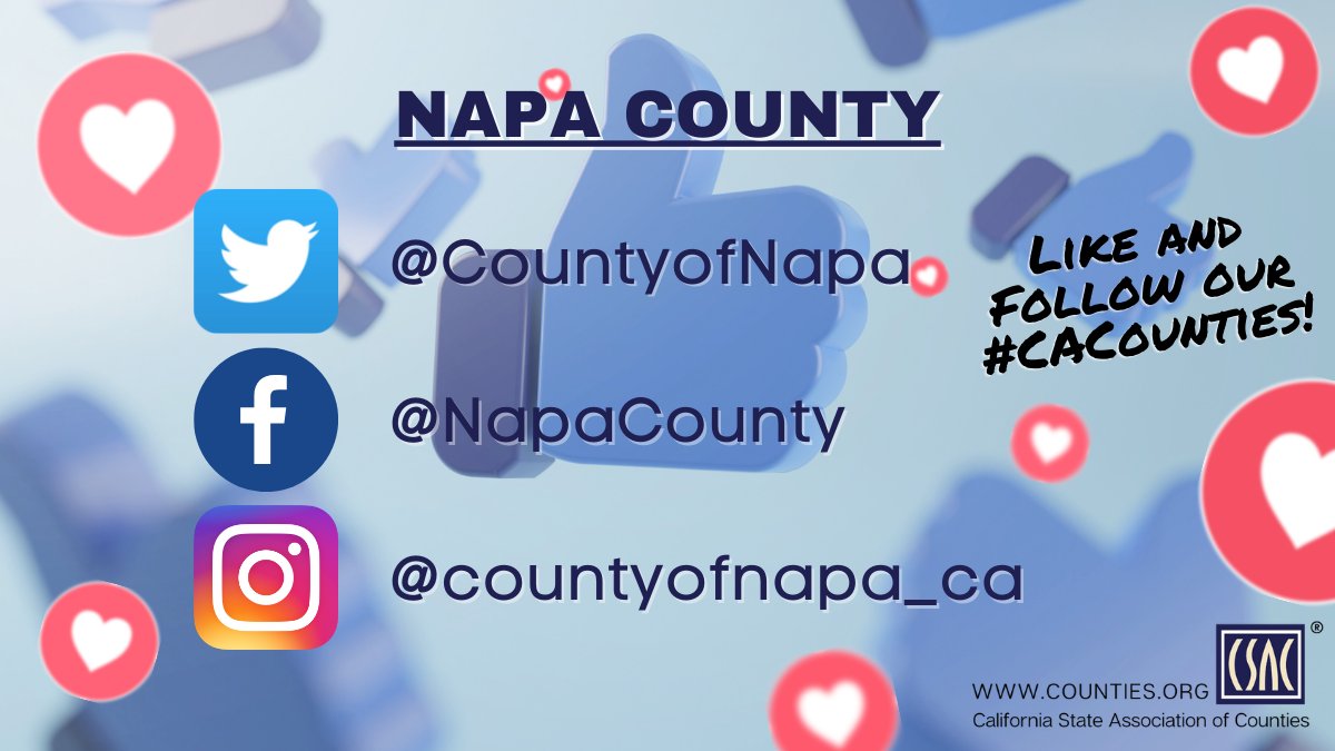 CSAC_Counties's tweet photo. Like and follow our #CACounties on #SocialMedia!!
This week's #CountyOfTheWeek: #NapaCounty
@CountyofNapa @NapaShelter @napacountyfire @Napa_Library @NapaSheriff https://t.co/2YWGcnHiaL