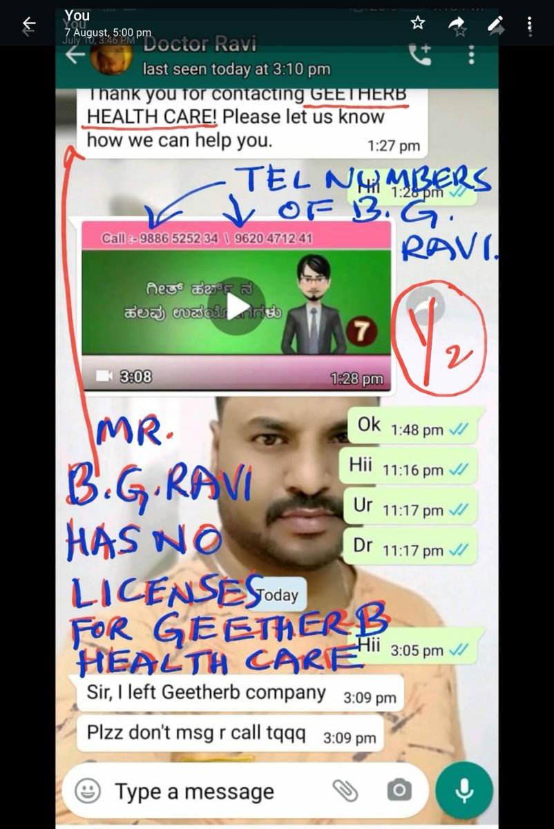 Pradeepcakki1's tweet photo. @BlrCityPolice @AddlCPWest @DCPCentralBCP @DcpComdCentre Sir, attached 2 proofs are enough to arrest Mr B G Ravi of Bangalore. Pls see FIR copy too. I am owner of GEETHERB medicine. RAVI is putting his mobile number &amp; did advertising in NAKSHATRA cable tv. Pls arrest him urgently. He has no licenses for GEETHERB HEALTH CARE. Very bad. https://t.co/eC4tpexHEZ