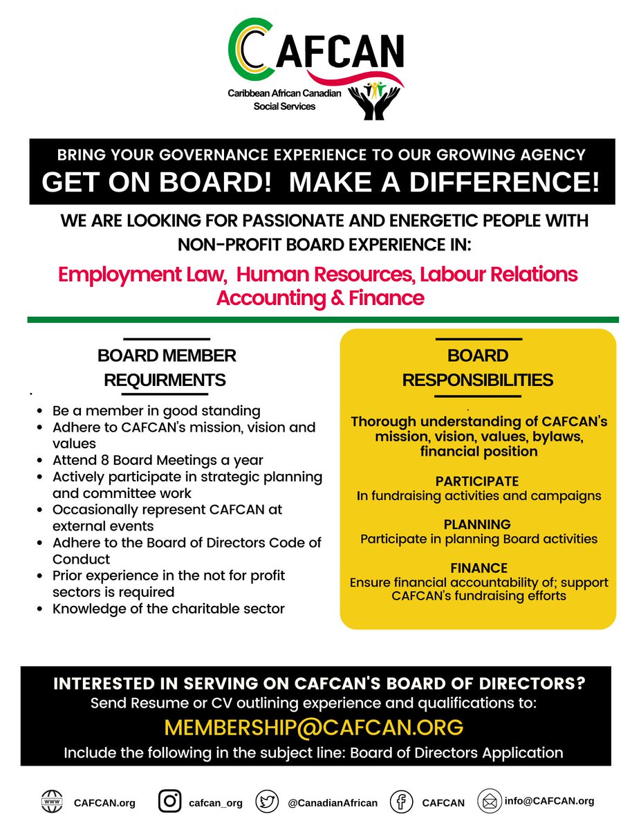 CafcanSocial's tweet photo. In accordance with its new bylaws, CAFCAN is recruiting candidates to serve on its Board of Directors.  At the AGM in early October, embers will elect 9 Directors to serve staggered terms.  Please share among your networks. https://t.co/2zaxH0QaWp