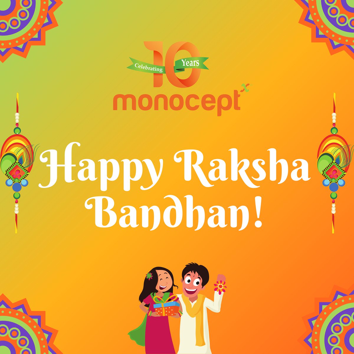 Monocept's tweet photo. On the occasion of #RakshaBandhan, let us #Celebrate all our brothers working and fighting to keep us safe. Monocept sends warm greetings to you and your #Families and wishes the bond continues to grow stronger. We are praying for your #Protection. 
#StaySafe #StayHealthy #Rakhi https://t.co/uO1UQd2j78