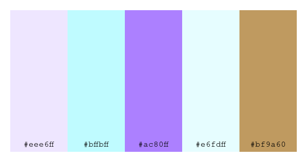 ColPaletteBot's tweet photo. Beep beep, here's a pretty color palette for you!
color-scheme.js parameters used:
- hue: 62
- variation: light
- colors: #eee6ff, #bffbff, #ac80ff, #e6fdff, #bf9a60
Have a lovely day!
#twitterbot #colorpalette #colors #palette #prettycolors https://t.co/FCIyn5eMS8