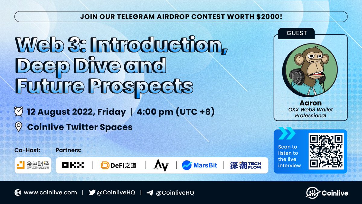 Coinlive (@coinlivehq) on Twitter photo REMINDER: Tomorrow is Coinlive's first AMA, Friday 12/08, at 4pm (UTC +8) featuring <a href="/mightyaaron101/">MightyAaron</a> from <a href="/okx/">OKX</a>. Don't miss out!
Co-Host: <a href="/JinseFinance/">JinSe Finance</a>
Partners: <a href="/okxchinese/">OKX中文</a> <a href="/8BTC_OFFICIAL/">GWEI Research (「 DeFi之道 」品牌升级)</a> <a href="/apacdao/">APAC DAO</a>
#crypto #cryptocurrency #web3 #Bitcoin #Ethereum #AMA REMINDER: Tomorrow is Coinlive's first AMA, Friday 12/08, at 4pm (UTC +8) featuring <a href="/mightyaaron101/">MightyAaron</a> from <a href="/okx/">OKX</a>. Don't miss out!
Co-Host: <a href="/JinseFinance/">JinSe Finance</a>
Partners: <a href="/okxchinese/">OKX中文</a> <a href="/8BTC_OFFICIAL/">GWEI Research (「 DeFi之道 」品牌升级)</a> <a href="/apacdao/">APAC DAO</a>
#crypto #cryptocurrency #web3 #Bitcoin #Ethereum #AMA