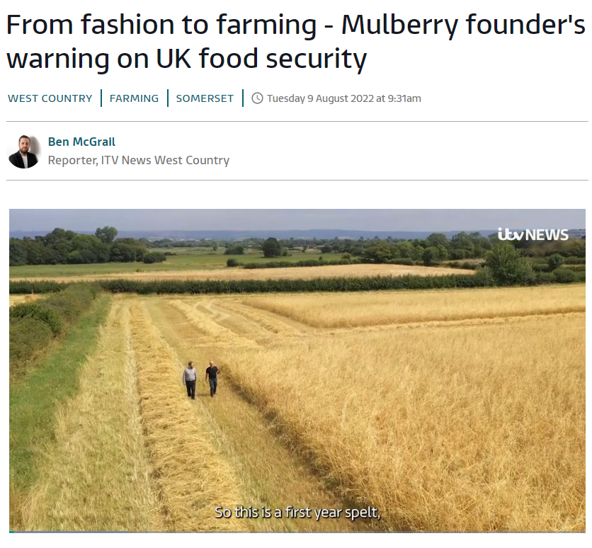 GumptionSocial's tweet photo. Nothing better than celebrating our clients' wins! 

It's fantastic to see our client @SharphamPark on @itvnews discussing food security and how founder Roger Saul went from founding @MulberryEngland to growing spelt in the West Country: https://t.co/7tLrFsAmaF

[CLIENT] https://t.co/UKzCDUko6l