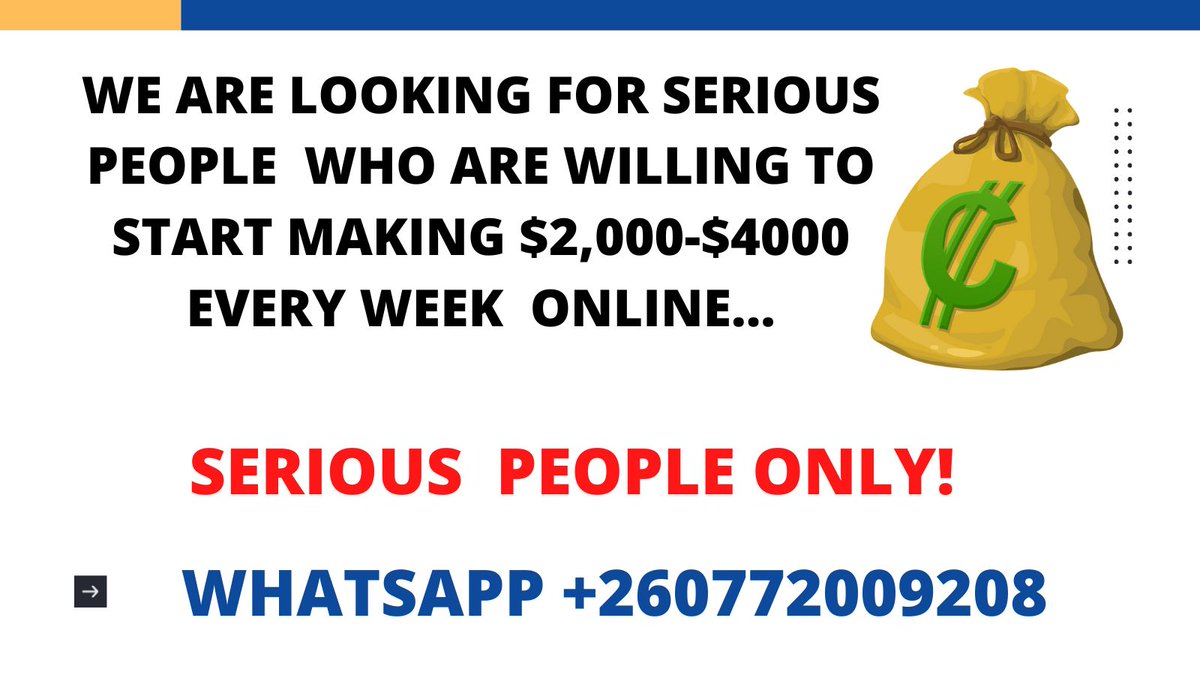BrightFrost2's tweet photo. Serious people who are willing to start making $1,000 to $4,000 every week working online.
WhatsApp:+260772009208

#makemoneyonline #makemoney #money #workfromhome #entrepreneur #business #affiliatemarketing #bitcoin #success #onlinebusiness #cash #makemoneyfast #USA https://t.co/ypoq6p2SSX