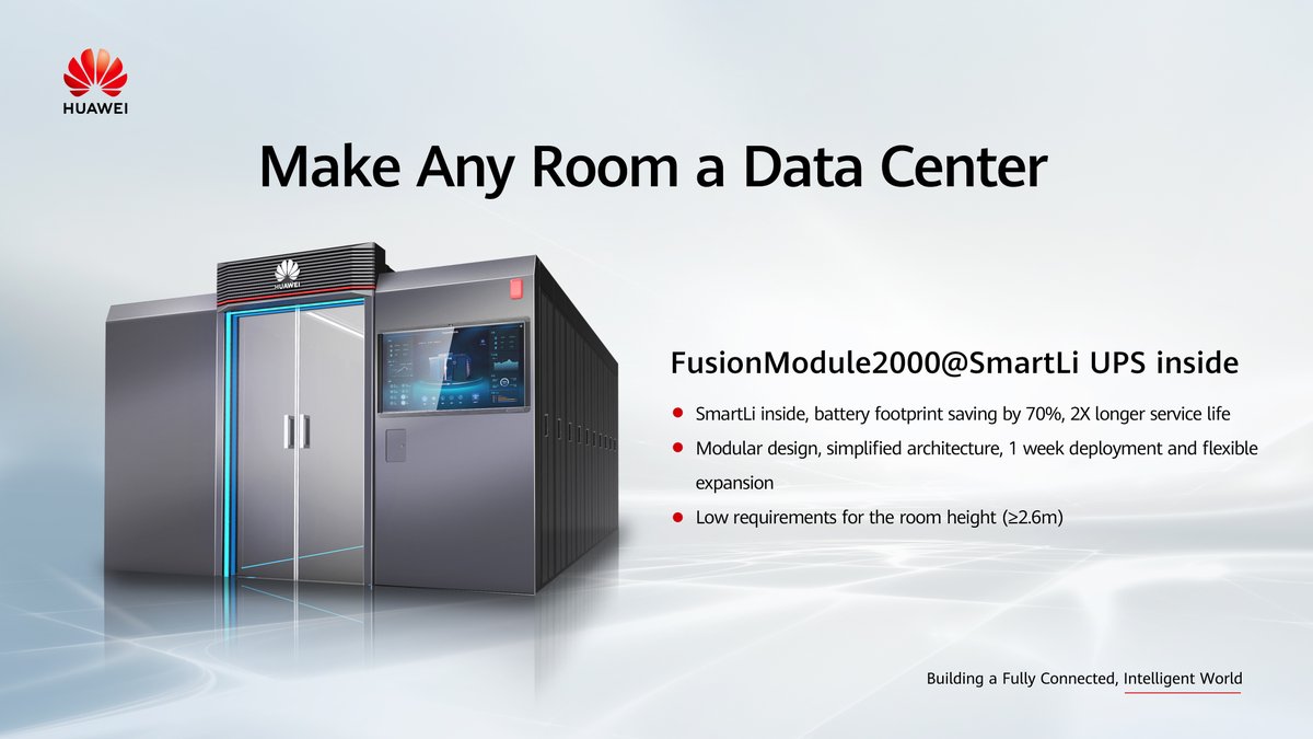 huawei_power's tweet photo. The growing demand for edge computing fuels the rise of small-footprint #datacenters. Huawei FusionModule2000, a smart modular DC solution, allows for rapid deployment and flexible expansion. The #SmartLi-inside design saves footprint by 70%. Explore more: https://t.co/bLBzAksHgP https://t.co/4MgaC4mVAk