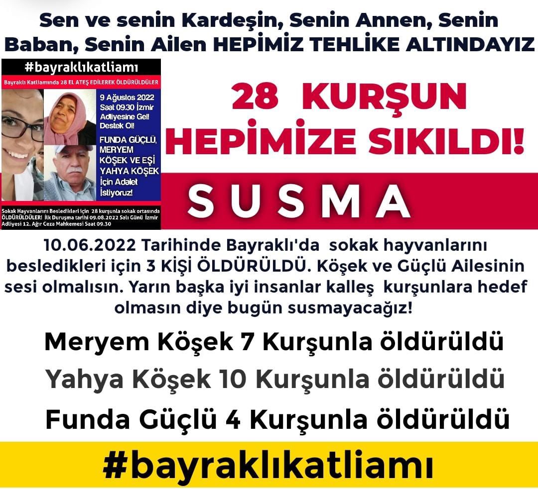guclusinemm's tweet photo. Sokak canlarını besliyoruz diye bahane edip ailemizden 3 canımızı aldılar ! Katiller ifadesinde toplumda yayılan nefret dilini kullanarak başıboş diye tabir edilen köpek torunuma havladı torunum korktu bende köpeğe taş attım savunması yaptı ! ++ #bayraklıkatliamı https://t.co/E1cTRmvZot