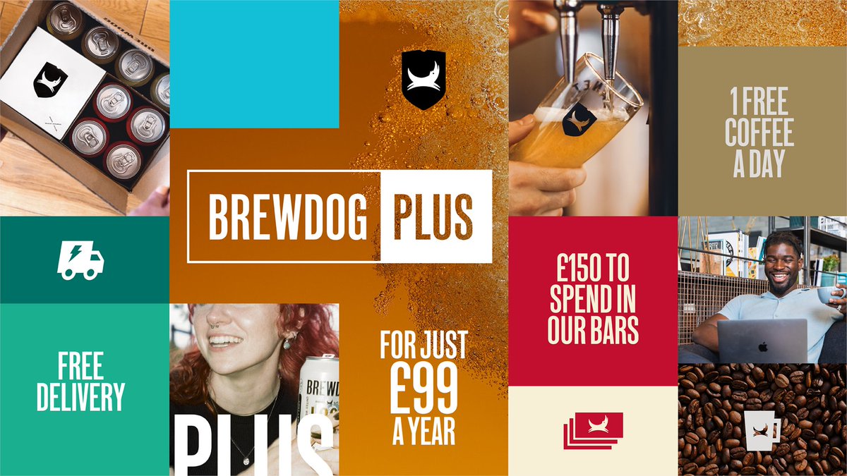 JamesBWatt's tweet photo. ⚡️Introducing BrewDog PLUS⚡️

Just £99 gets you: 

£150 to spend in our bars 🍻
Free shipping from our online store🚚
1 free Grind coffee per day ☕️

Limited numbers available at: https://t.co/doMCUlPQ4w https://t.co/FT2QPO9bKI