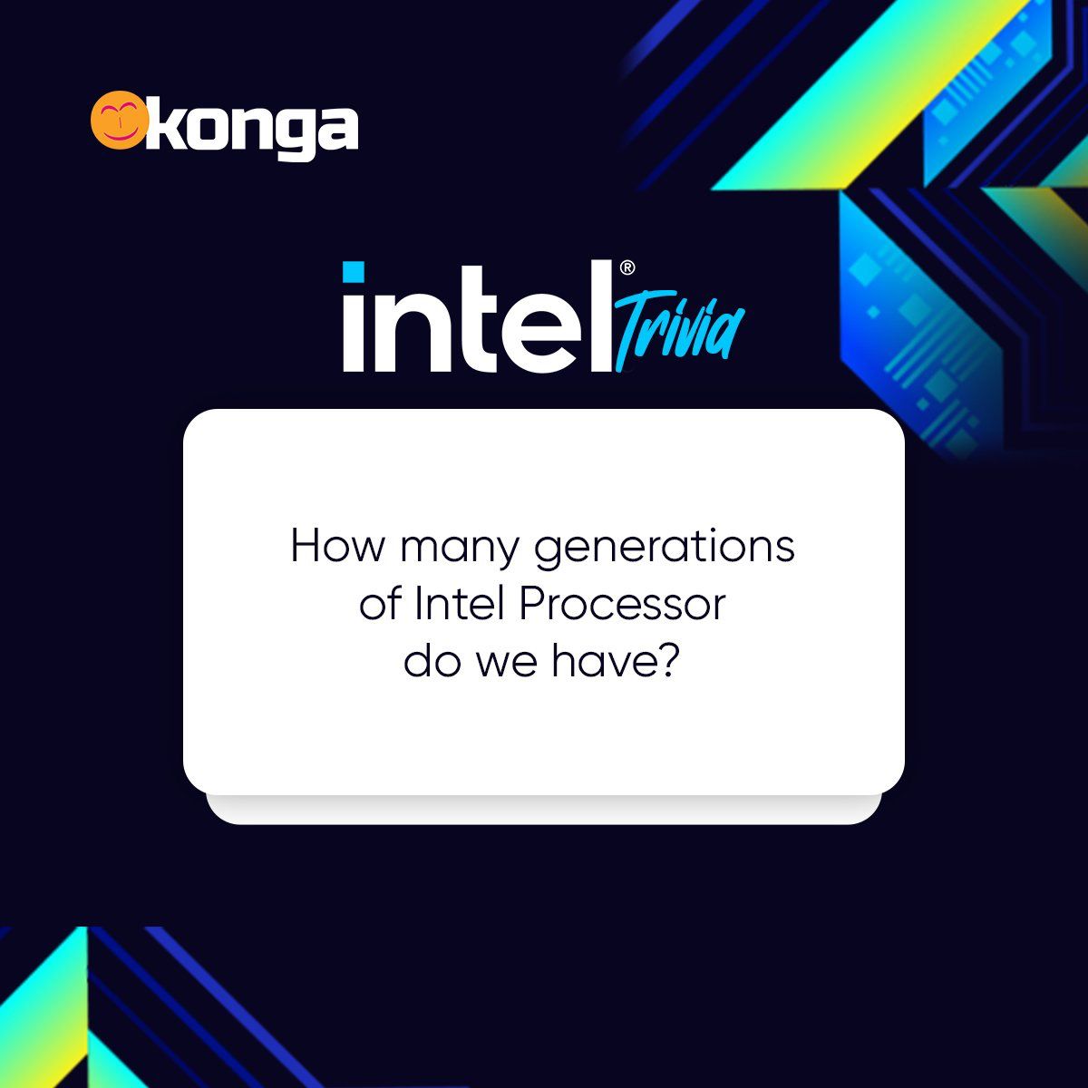 DamiTheOG_'s tweet photo. Guys #IntelXKonga Trivia Is Going On Atm You Have The Opportunity To Win Exciting Gift Items 
Here's How To Participate :

1. Answer the question in the graphics below correctly.
2. Tag 2 friends to follow @ShopKonga
3. Winners will be picked at random https://t.co/nADOBbbW4l