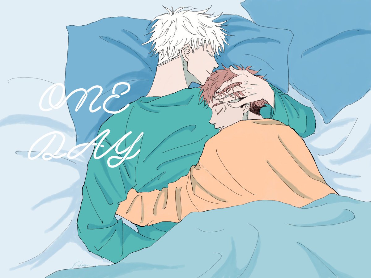 gojou satoru multiple boys 2boys male focus white hair short hair pillow yaoi  illustration images