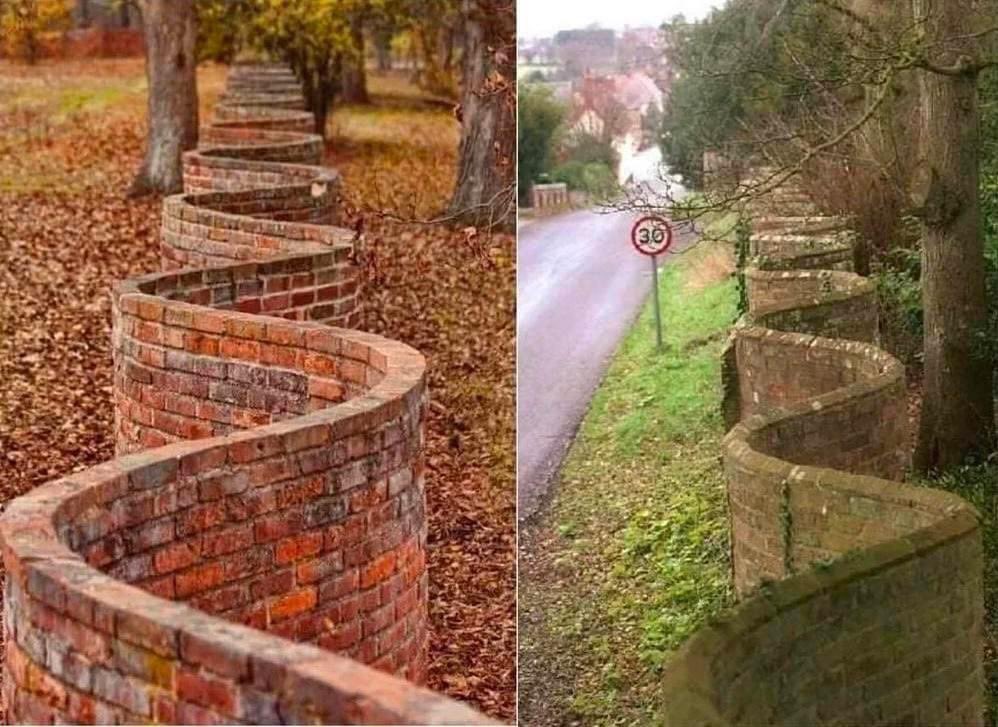 EnsedeCiencia's tweet image. Aunque parezca poco intuituvo, estos muros de ladrillo típicos del Reino Unido requieren menos ladrillos que si se construyeran en línea recta.