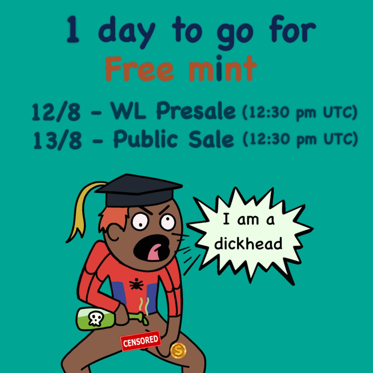 🚨 FREE MINT ALERT 🚨

Total Fucking Losers!

WL Presale goes live in 1 day - 5 MINTS PER WL WALLET! 

Public Sale in 2 days - 3 MINTS PER WALLET! 

#EthereumNFT #FreeMint #NFTGiveaway #presale #nft #ETHGiveaway #DegenMint #NFTs #whitelist #ETHNFTs #FreeMintAlert #FreeMints