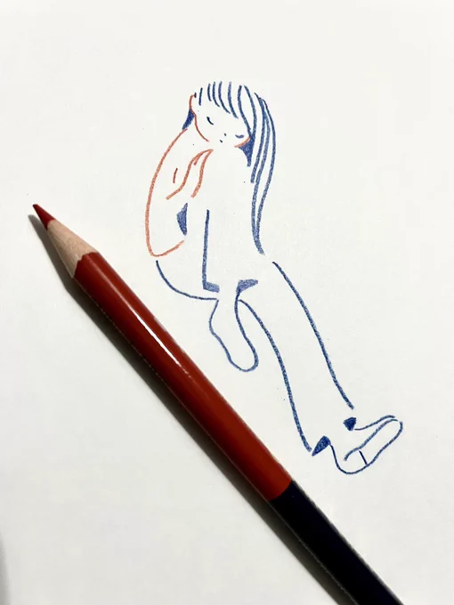 線を整える。赤青鉛筆で描いています。 