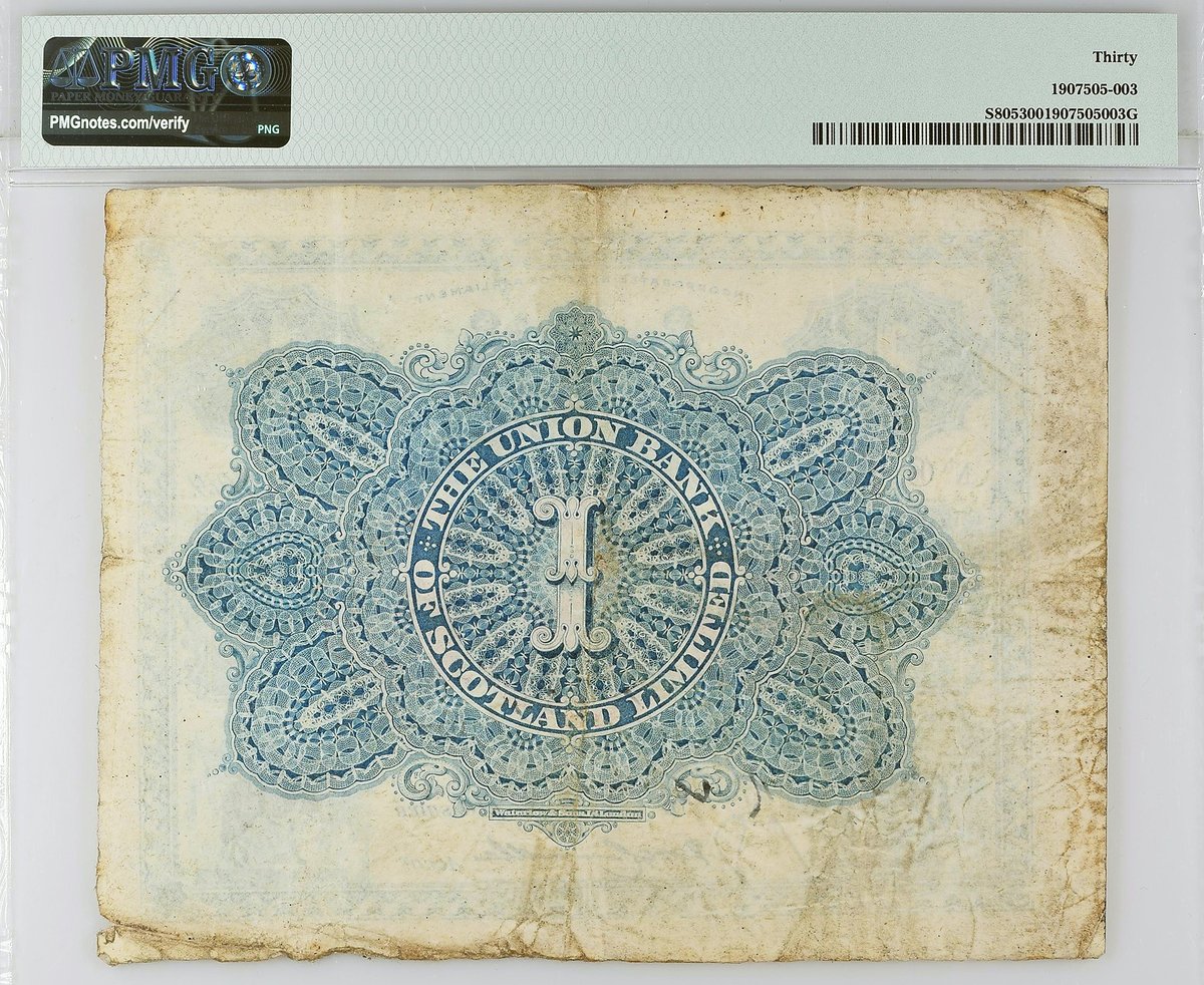 PMGnotes's tweet photo. Note of the Day: For #TBT, here is another vintage note: a Scotland, Union Bank of Scotland 1905-20 £1. Check back on PMG social media every Thursday for more vintage notes like this. #scotland #pound #vintagenote #papermoney #banknote #numismatics #notecollection #currency https://t.co/kcvv6Jpu9w