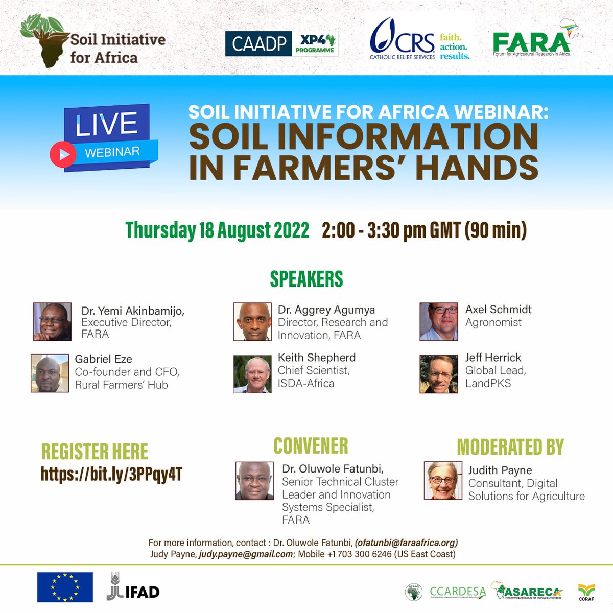FARAinfo's tweet photo. Getting soil information to the farmers today still looks like a dream! 

  I am inviting you to come over and contribute to the discussion on this subject matter in a webinar slated for the 18th August 2022 at 2:00 - 3:30 GMT
Register:
https://t.co/yLJuSCjqVN
#SIA https://t.co/gcHXCME9qX