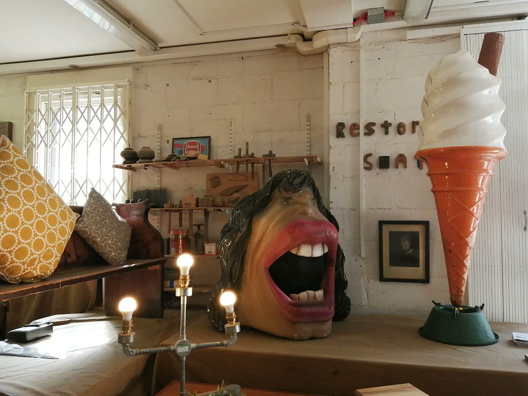RestorationStn's tweet photo. Nice day for an ice cream, or a massive Mick Jagger hat? #shopsecondhand #heatwave https://t.co/75GpdC98mT