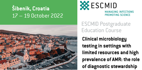 ESCMID's tweet photo. Be sure to check out our upcoming courses for October such as "Clinical microbiology testing in setting with limited resources and high AMR" taking place in Croatia from 17-19 Oct.

Attendance grants are still available until Septmeber 2nd!

https://t.co/9l74gSx6wI
#AMR https://t.co/56VeUKgPIS