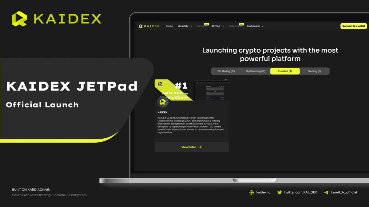 KAI_DEX's tweet photo. JETPad officially launches on KAIDEX V3 - The new DAO-Driven launchpad for early token sales

Contribute and learn more about the JETPad here: 

https://t.co/6kyu92xTmd

#DAO #DeFi #DEX #JETPad $KDX https://t.co/GwQvMzNfGq