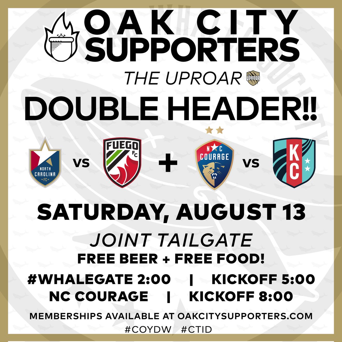 OCSRaleigh's tweet photo. If you missed last night, you're not gonna wanna miss the next one. Join us for our doubleheader THIS Saturday with @UproarNC and NC Courage! #Whalegate at 2pm. Bring the noise https://t.co/COIKTNUTO3