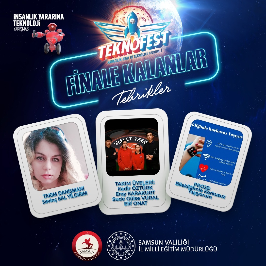 #TEKNOFESTKARADENİZ İnsanlık Yararına Teknoloji Yarışması'nda finale kalan İlkadım İstiklal Mesleki ve Teknik Anadolu Lisesi öğretmenimiz Sevinç BAL YILDIRIM ve takım üyesi öğrencilerimizi tebrik eder, başarılarının devamını dileriz.