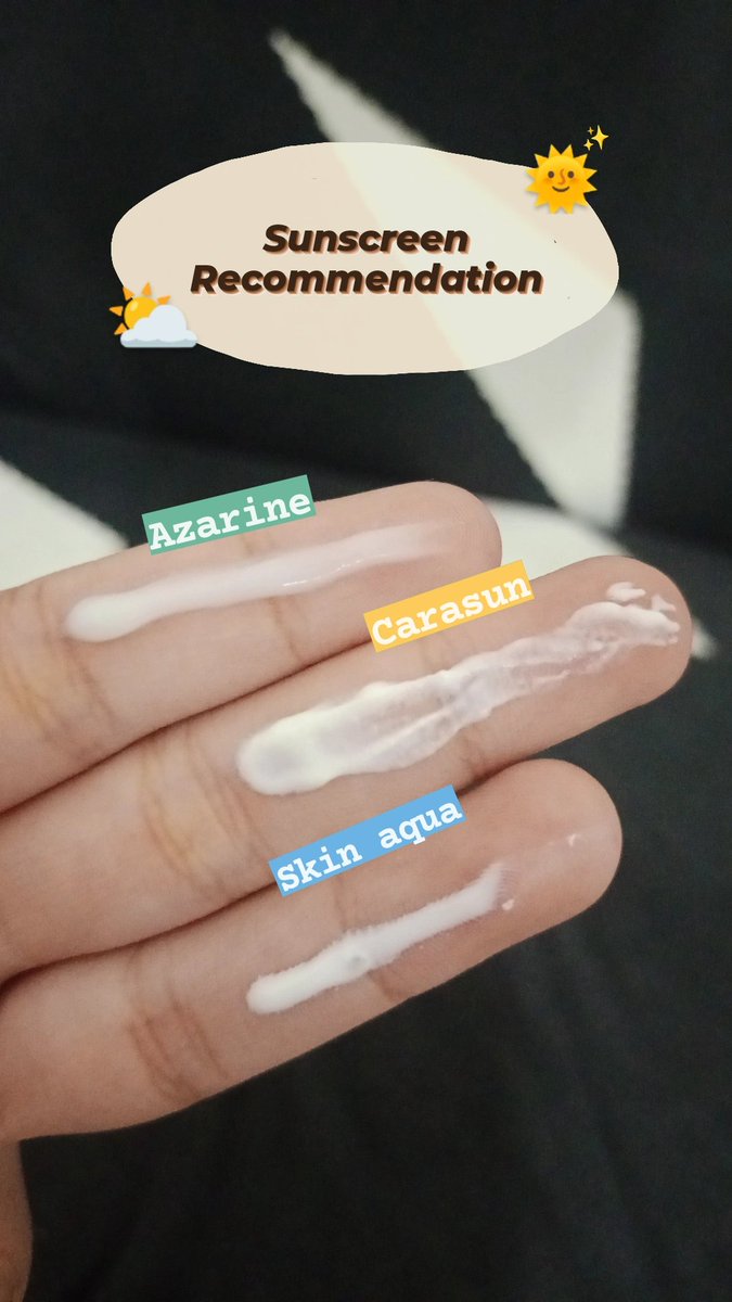 belxgyn's tweet photo. Top 3 Sunscreen🌞👓
no whitecast❌

•Azarine :
gampang meresap, ringan bgt! https://t.co/fTCSYcPVuy
• Carasun : 
teksturnya lbh thick kaya gumpalan awan☁️
https://t.co/Am1SGRavDB
• Skin aqua :
lebih ke gel, ringan dipakenya, di aku bikin glowing✨https://t.co/we2LffaQ7u https://t.co/fOdtH5cELh