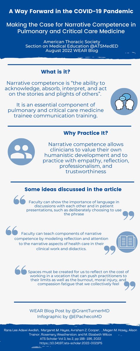ATSMedEd's tweet photo. "There are so many resources available to learn more on narrative competence including textbooks, workshops, and online certificate programs! "

Read more in our WEAR blog of the month #WEARblog 

https://t.co/1AJwHefXkm

@1791_mew @GrantTurnerMD @atsearlycareer https://t.co/zPoKfdKcia