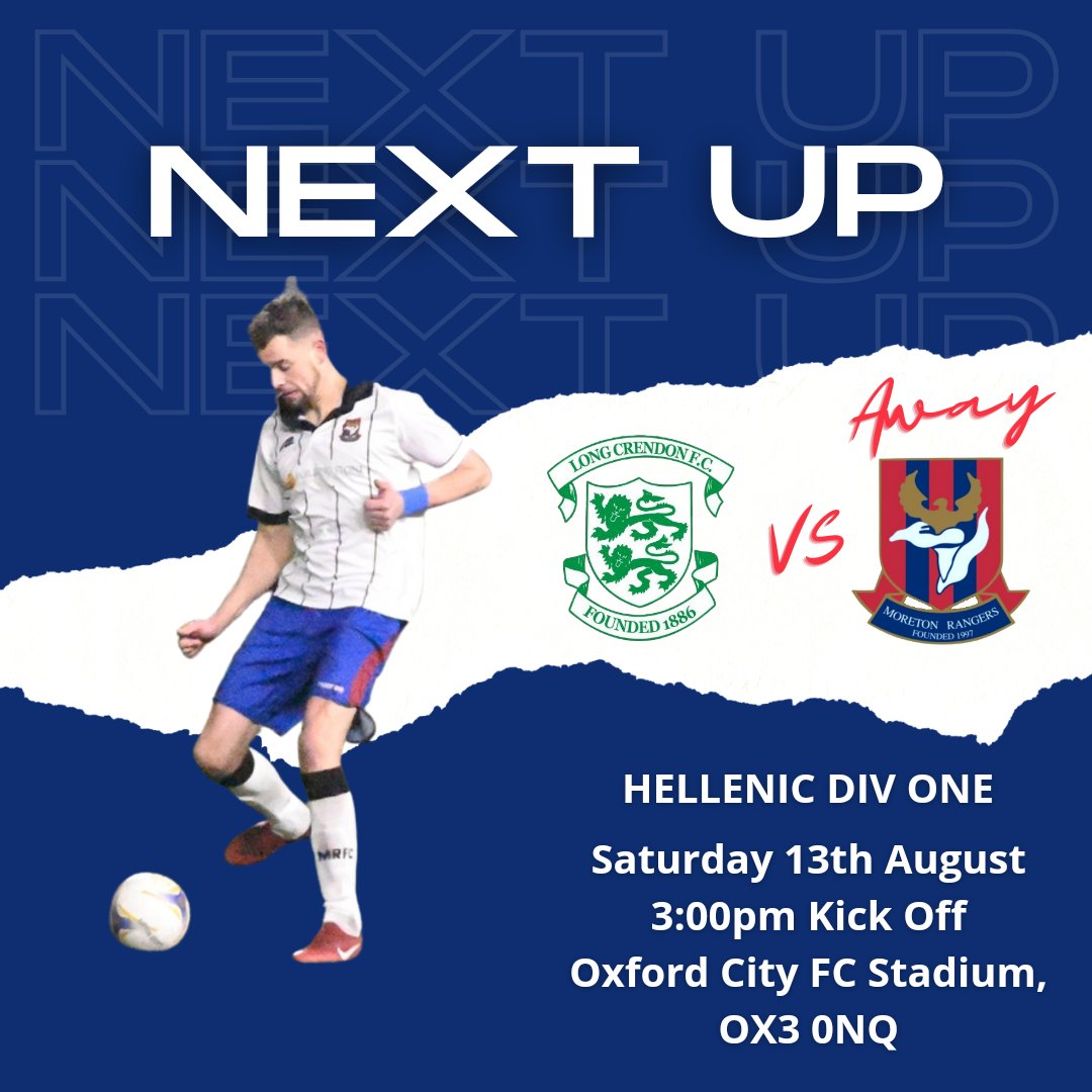 MoretonRangers's tweet image. NEXT UP | Following on from our away day disappointment on Tuesday we are back on the road again as we travel down to Oxford to face @LongCrendonFC who have won both of their opening @HellenicLeague Div 1 fixtures.

If you're coming to watch then don't forget your suncream 😎