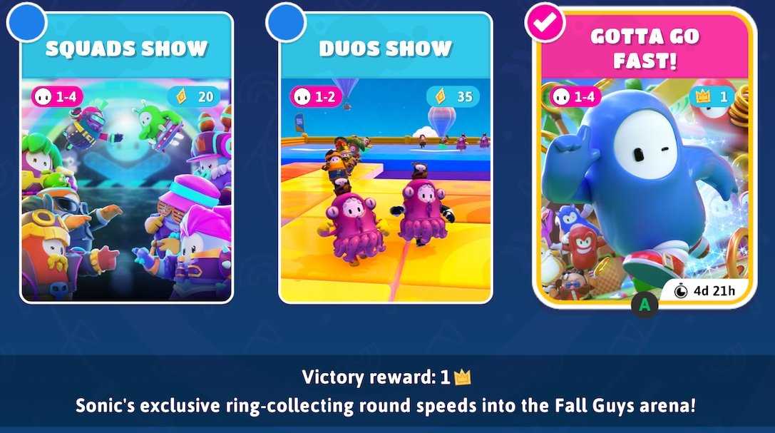 FG___network's tweet image. News: The Sonic's Adventure event is live on Fall Guys!
It features a new show, Gotta Go Fast, as well as new challenges.
Sonic themed skins and an emote is also available at the shop.
#FallGuys #SonicTheHedgehog #Mediatonic #Sega #EpicGames #News