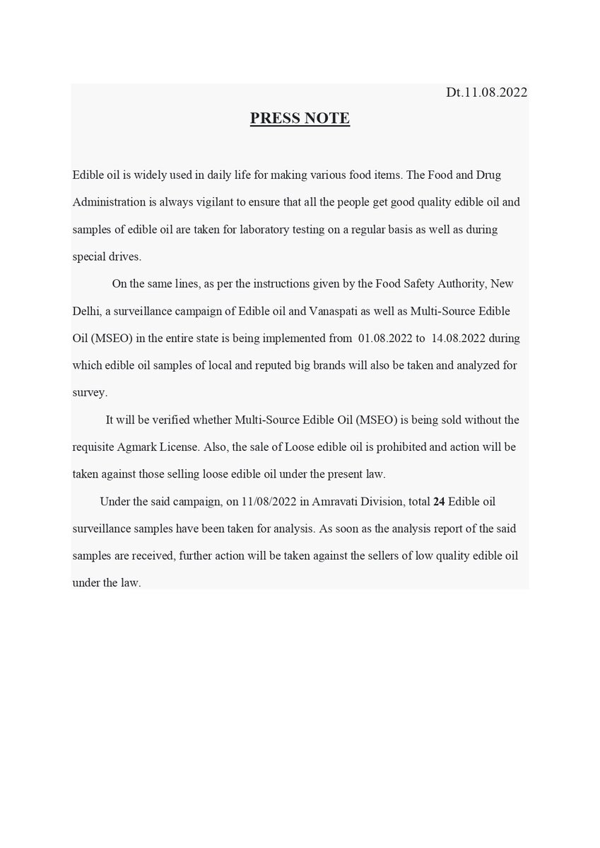 Multi-Source Edible Oil Drive Update