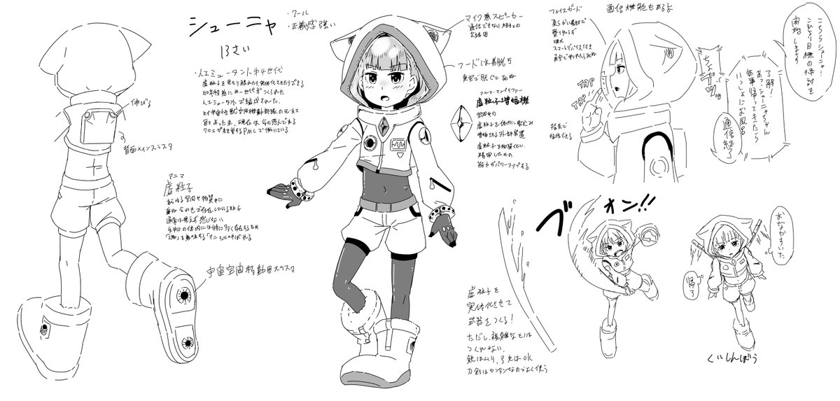 その漫画に出てくるキャラとか世界観のメモです
宇宙服をとにかく可愛くデザインしたかった
いずれ配色とかも決めたいですね! 