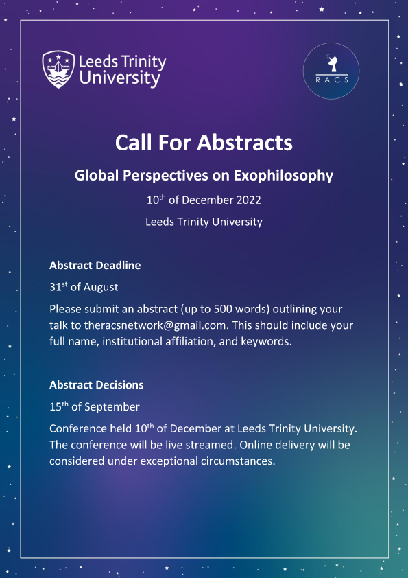 Call for Abstracts! 

#philosophy #exophilosophy #exotheology