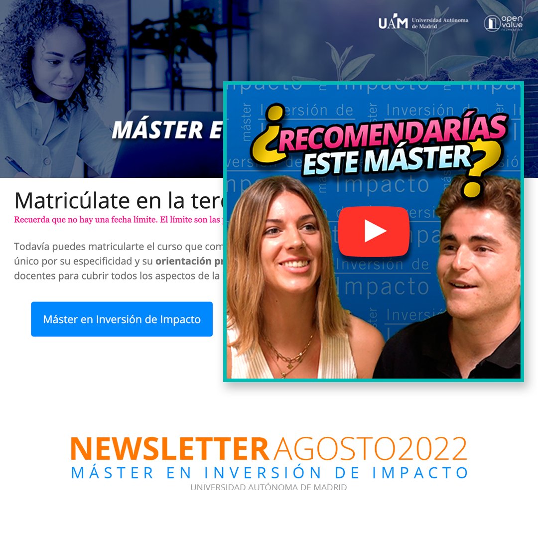impacto_uam's tweet photo. Ya puedes consultar nuestra última newsletter aquí 👉 https://t.co/InQFPMHTdb, con el anuncio de plazas disponibles y el vídeo de dos estudiantes explicando por qué recomiendan cursar el máster.
Sigue este enlace para futuras newsletters: https://t.co/LPUFsOO921
#MIIUAM https://t.co/p30UUlnY9F