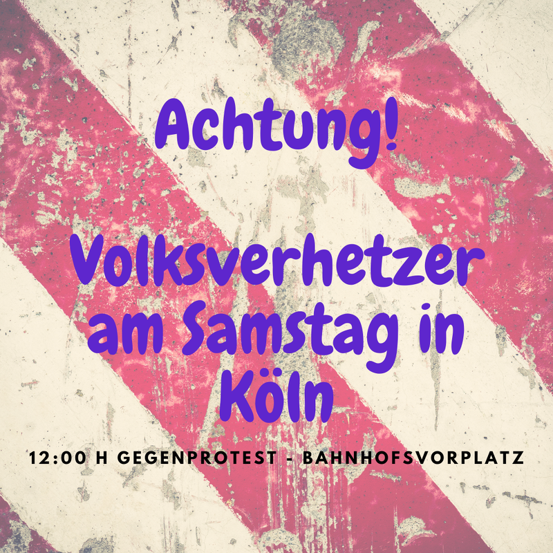 Wegen #Volksverhetzung verurteilter Rechtsextremist am Samstag am Kölner Bahnhofsvorplatz - Gegenprotest ab 12h

#FCKPaxEuropa #Antifa #Cologne #Köln

keinveedelfuerrassismus.de/stoppt-volksve…