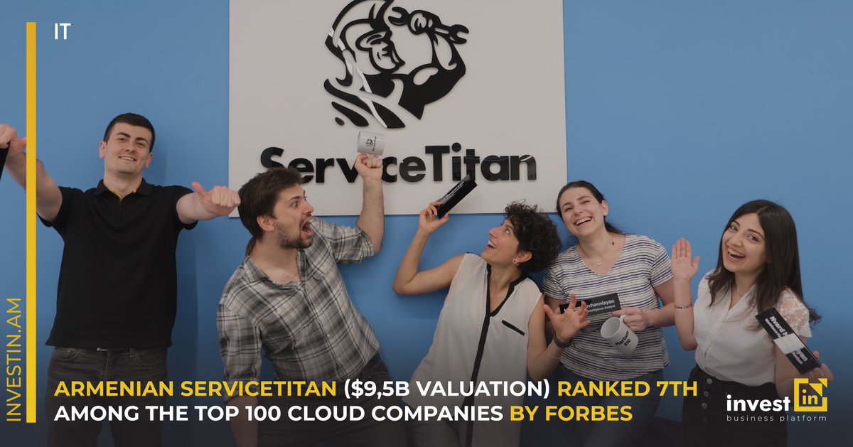 armenia's tweet photo. 📌#Forbes ranked #Armenian ServiceTitan 7th in the top 100 list of cloud companies. 

P.S. #ServiceTitan is the #world’s leading and fastest-growing #technology platform for crafts - a global industry with a trillion dollars turnover. 

ℹ️: https://t.co/UdFidZwQAg https://t.co/LS0OWsVlCo