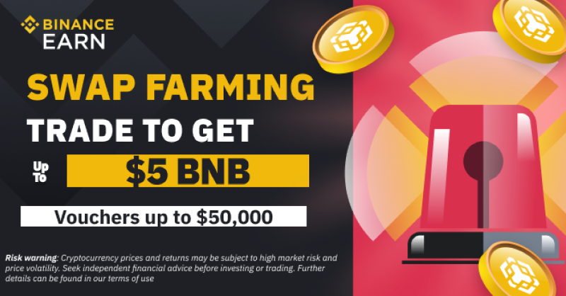 binance's tweet photo. Get involved in the #Binance Earn Swap Farming giveaway to put yourself in the running to win a share of $50,000 in #BNB vouchers!