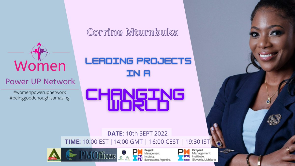 WomenPower_Up's tweet photo. Our Sept Africa Region event is here!
Reserve your spot now!
Topic: Leading Projects in a Changing World
with Corrinne Mary Mtumbuka
Register here https://t.co/UmzwPgJlmB
#wepowerup #beinggoodenoughisamazing https://t.co/uukWvdfuaF