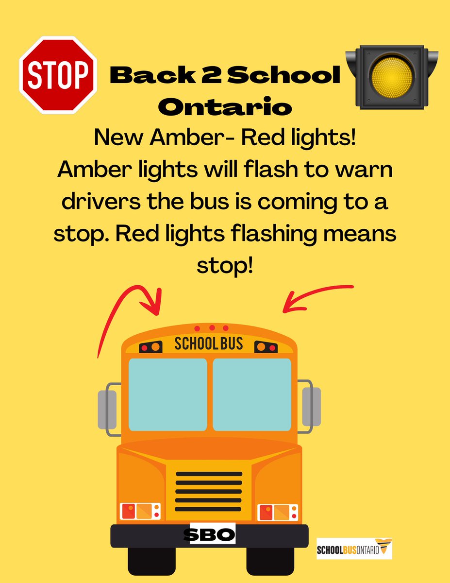 schoolbusont's tweet image. This fall changes are coming to school buses. New amber -red lights to warn you when the school bus is about to stop! A new layer of protection and safety for students #BacktoSchool2022 #safety