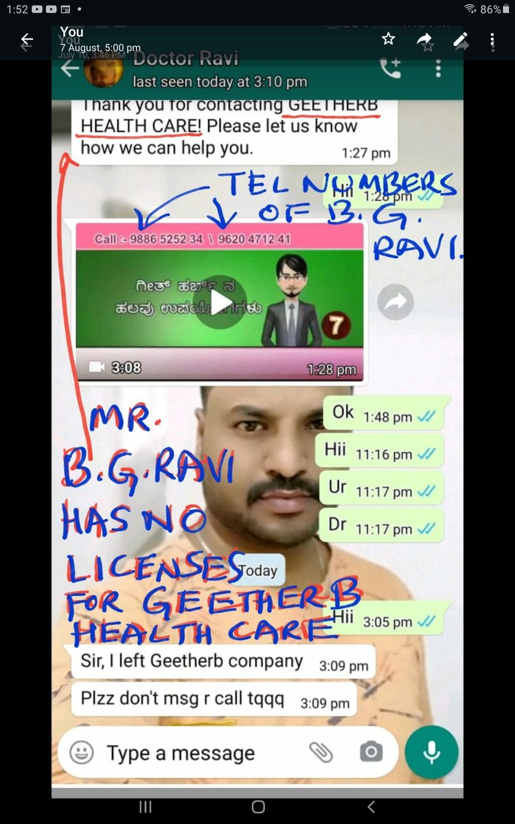 Pcakki1C's tweet photo. @narendramodi, @AddlCPWest, @BlrCityPolice, @DCPCentralBCP, @DcpComdCentre, Sir, attached 2 proofs enough to arrest B G Ravi of Bangalore. Pls see FIR. I am owner of GEETHERB. RAVI added his mbl &amp; did ad in NAKSHATRA tv. He has no licenses for GEETHERB HEALTH CARE. Pls call me. https://t.co/Kd1oXQFjEe