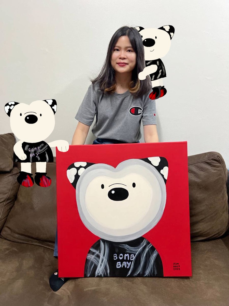 SHOVY BOMB 06 
Acrylic painting on canvas (SOLD)
Year : 2022 
Artist: @pymdeed 

Available now on opensea polygon chain. 💜
Let’t check it out ❤️‍🔥💣🐶
opensea.io/assets/matic/0…