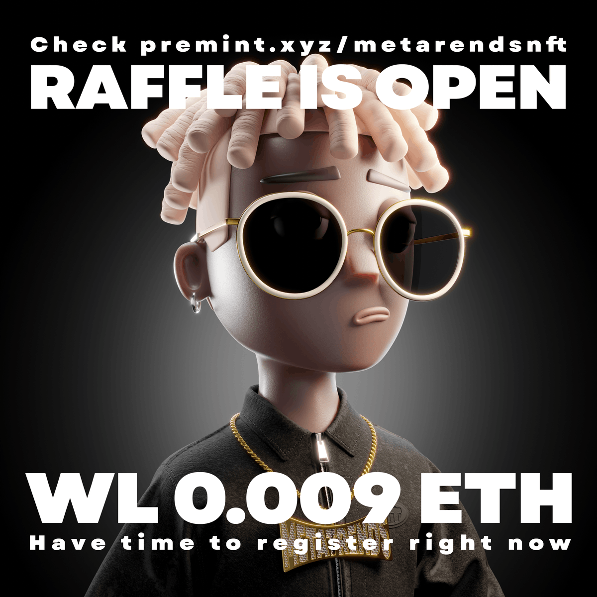 Hey MetaTrends FAM ❤️
🔽 We've just opened registration on #premint !
premint.xyz/metatrendsnft/

8/17/22 15:00 (UTC) WL Raffle closes.

WL - 0.009 #ETH (Premint)
Public mint - 0.012 #ETH

Hurry up! Register to get into the WL!
RT + ❤️
#NFTCommumity #NFTGiveaway #NFT #nftcollector