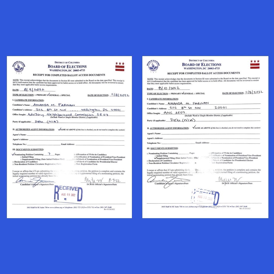 It’s official ⚡️ I’ve filed for re-election! My mantra:

♻️ Clean
🤝 Safe
😀 Happy

I hope to bring a balance of experience &amp; vision to the new ANC 1E Commission. 

Time to get out to word to vote Farnan. Any amount will support signs, events &amp; the work! Farnan4dc.com/support