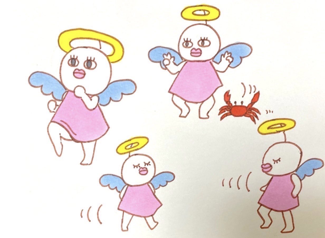 天使ちゃん 今日の天使ちゃん 今日も明日も明後日も 私らしく上品に優雅に純白に歩いていくわよ おほほ イラスト Illustration かわいい 可愛い 純白 天使ちゃん カニ歩き ムーンウォーク 歩く ウォーキング Walking 健康もかねるわよ