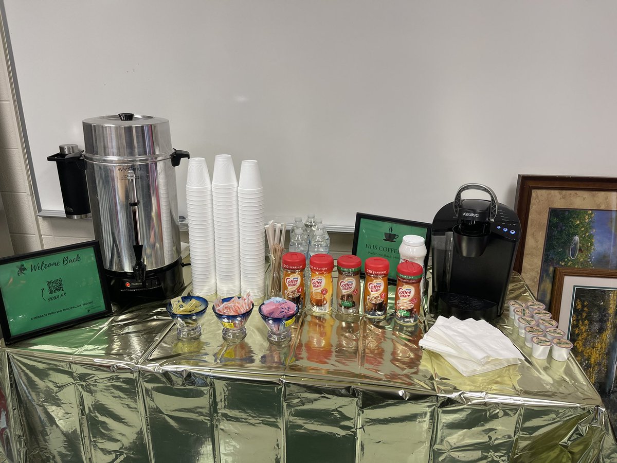 APOliphant's tweet photo. Coffee Bar ! We ❤️ our Teachers ! Thanks @MsAB_Counselor #HHS https://t.co/frJ3MQ8KXN