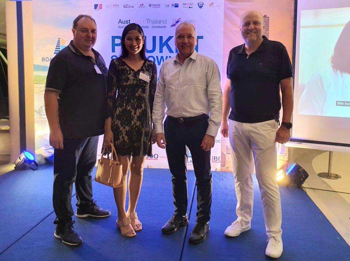 GermanThaiChamb's tweet photo. Wonderful networking time with #GTCCMembers &amp; friends @ today's Joint Chambers Phuket Sundowners hosted by #AustCham. 
#GTCC #PartnerInThailand https://t.co/VRkhE9mCUV